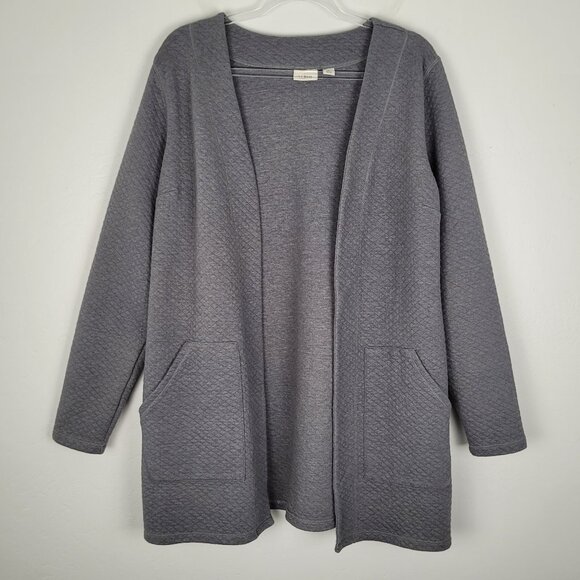 L.L. Bean Quilted Open Front Cardigan Long Line Pockets Gray Size L - Picture 1 of 13